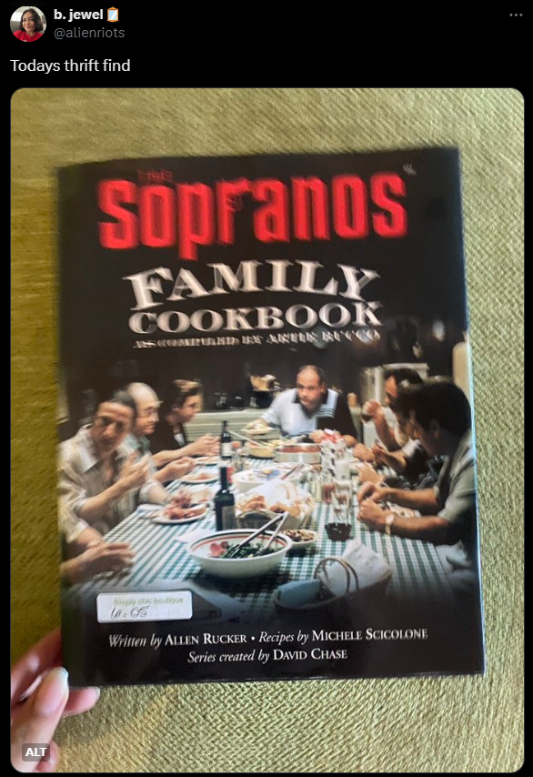 sopranos family cookbook - b.jewel Todays thrift find Alt Sopranos Family Cookbook Written by Allen Rucker Recipes by Michele Scicolone Series created by David Chase